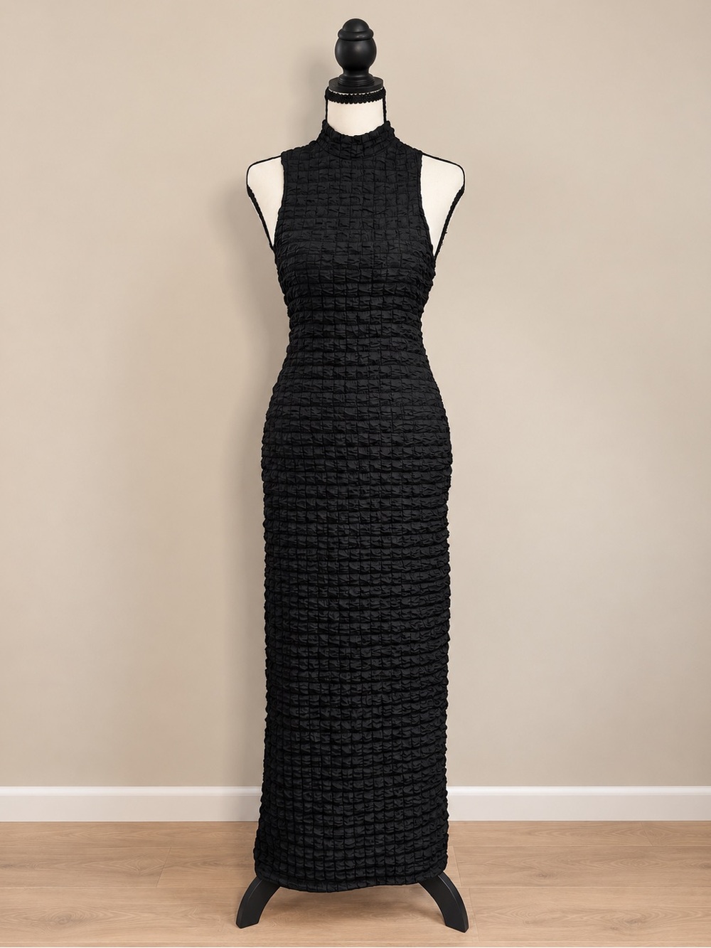 Urban Outfitters Black Textured Mock Neck Maxi Dress M